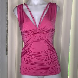 Marciano Pink Rouched Rope V Neck Women’s Top Sz S